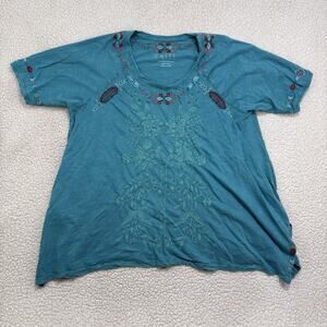 Caite Karisa Top M Blue Embroidered Floral Cotton Boho Festival Boho Handmade
